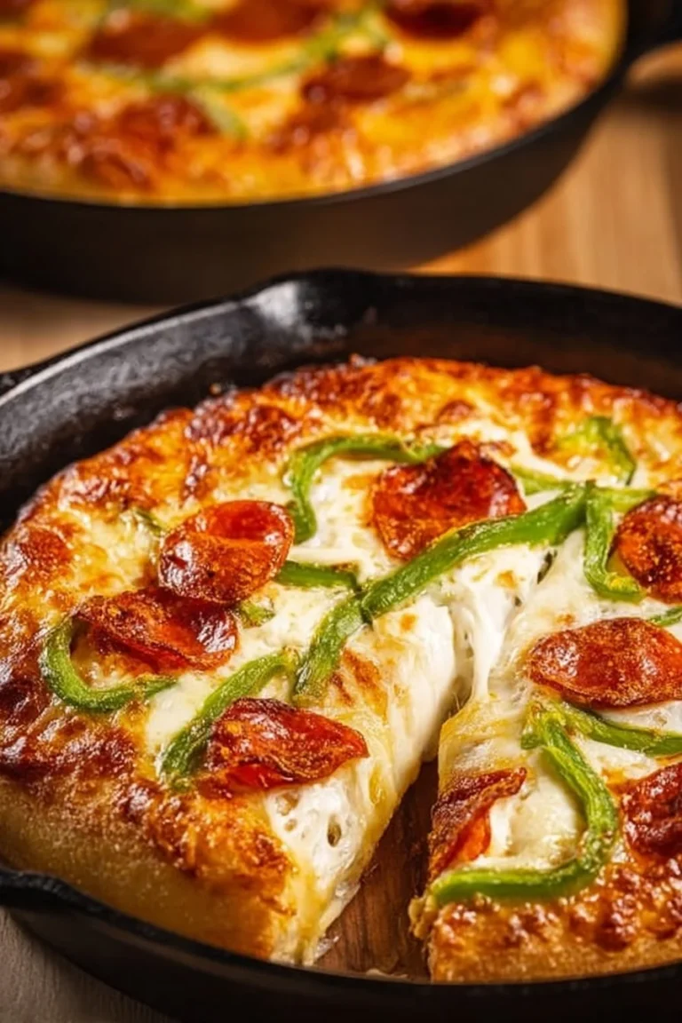 Delicious cast iron skillet dish served with herbs and spices.