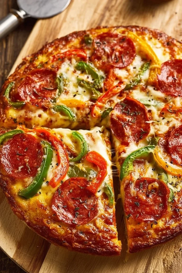 Delicious cast iron skillet pizza with golden crust and fresh toppings