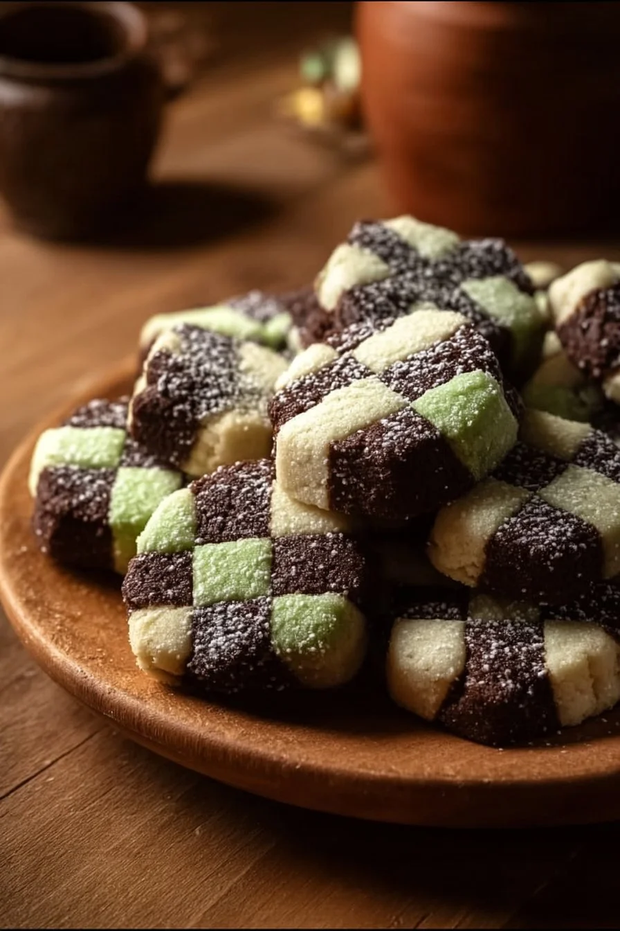 Delicious checkerboard cookies with alternating chocolate and vanilla patterns