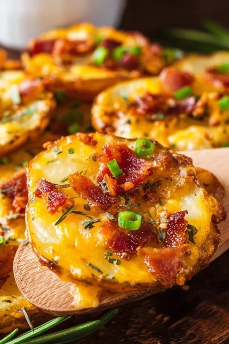 Cheesy bacon potato slices garnished, crispy and flavorful snack dish