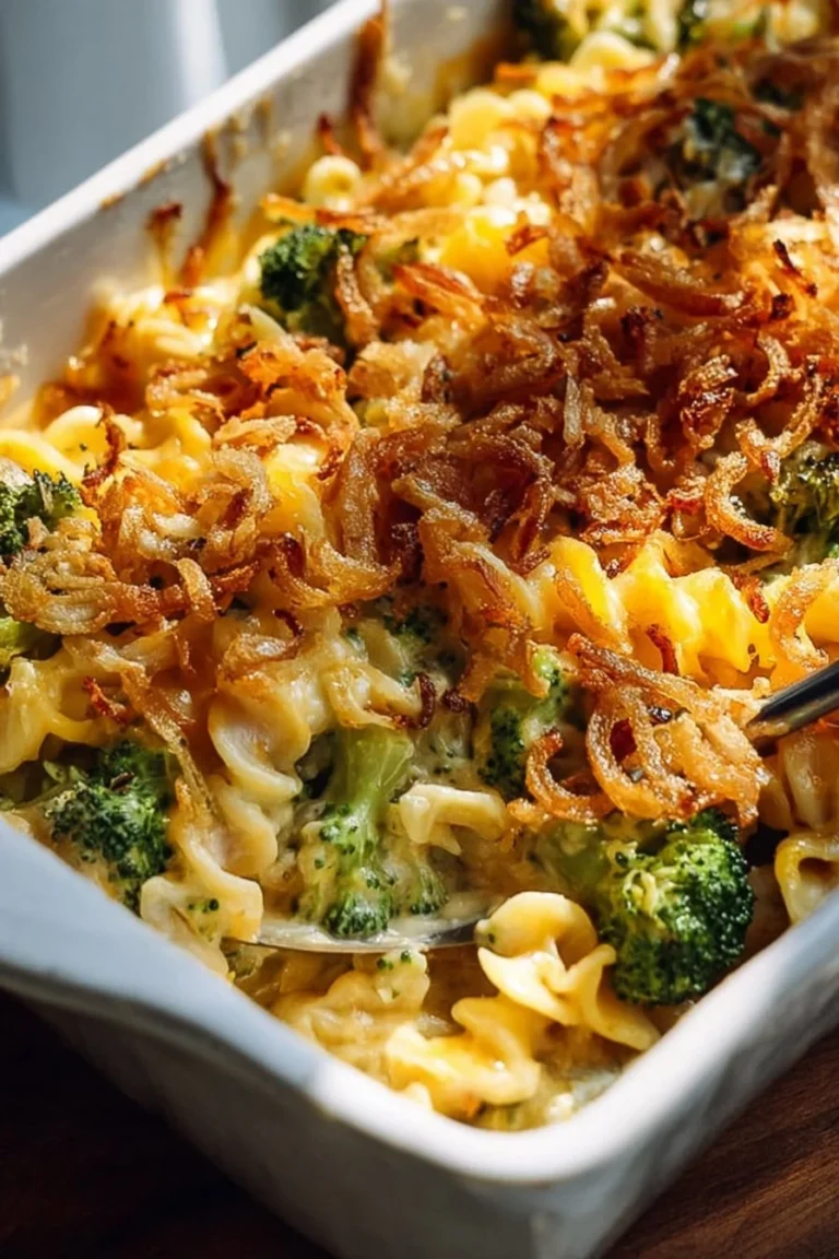Delicious Chicken and Broccoli Pasta Bake in a baking dish, perfect for a family meal.