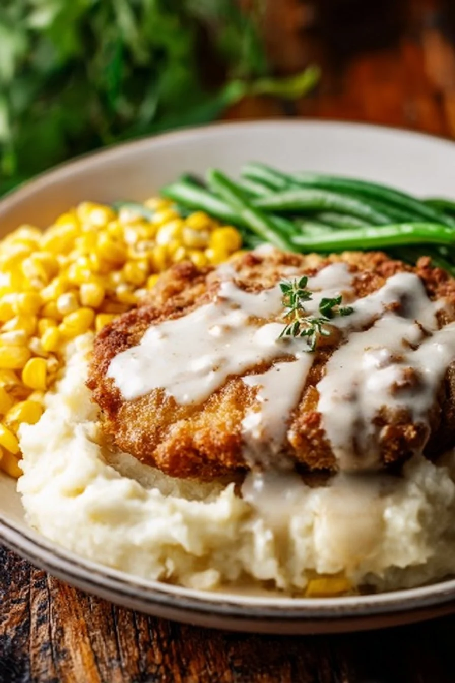Delicious Chicken Fried Steak served with gravy and sides