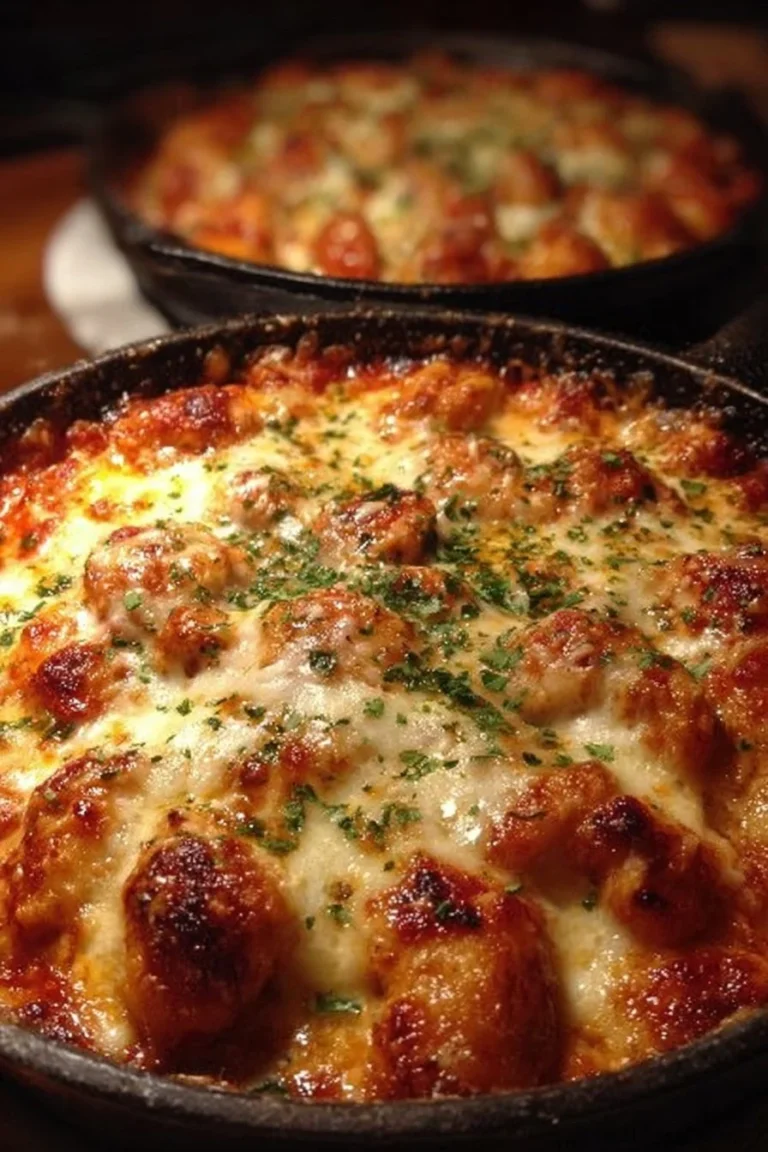 Plate of Chicken Parmesan Gnocchi topped with cheese and fresh herbs
