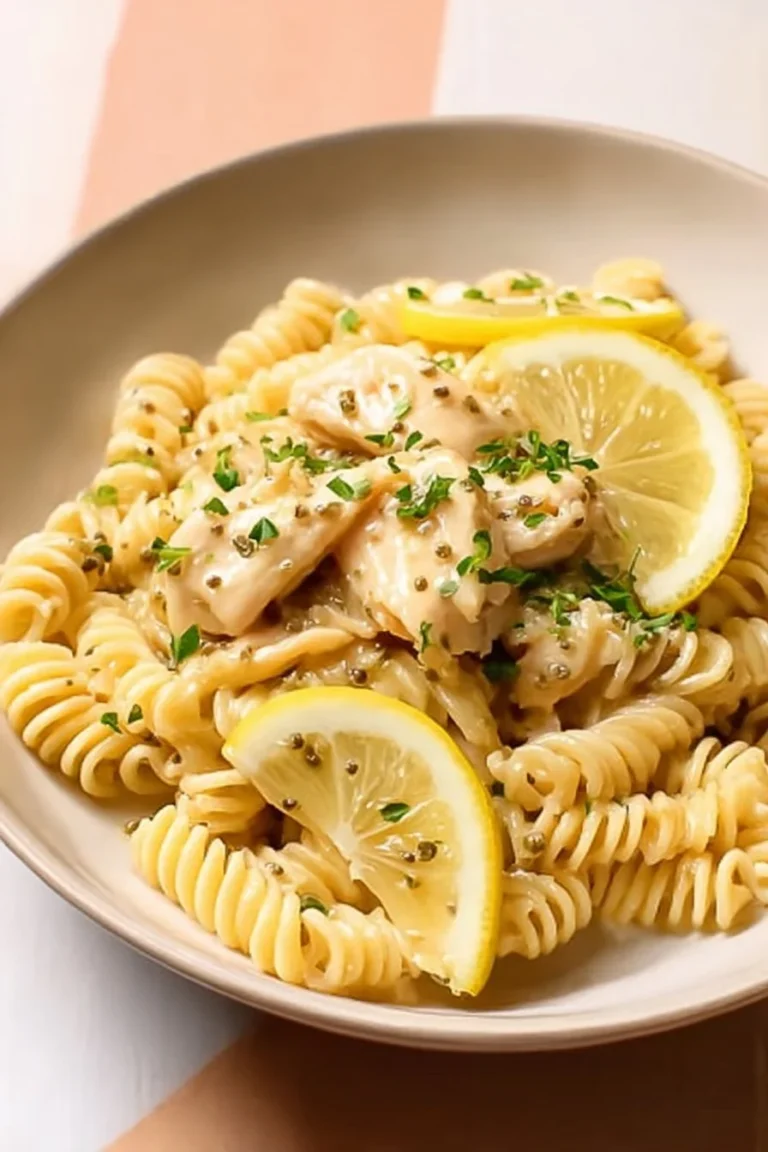 Delicious Chicken Piccata Pasta with tender chicken and lemon caper sauce