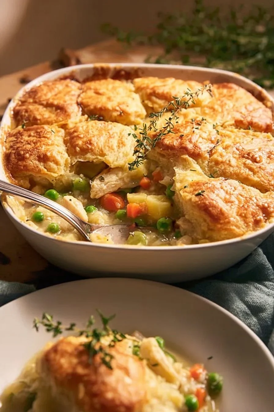 Delicious Chicken Pot Pie Casserole ready to serve.