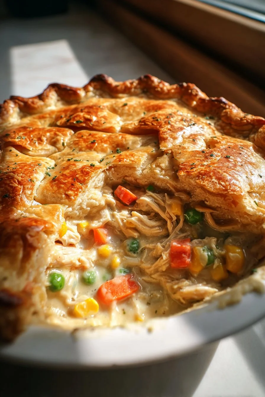 Delicious Chicken Pot Pie Orzo served in a bowl with herbs and vegetables
