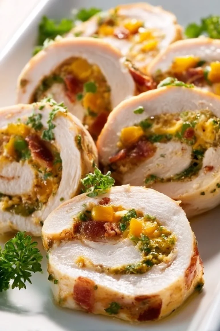 Delicious Chicken Roulade sliced to showcase filling and presentation.