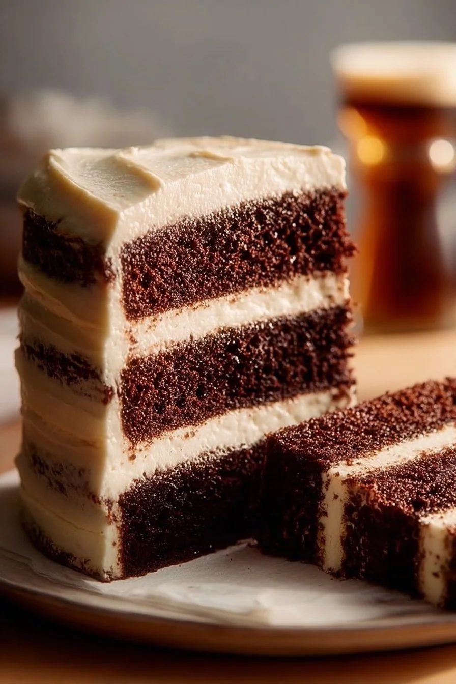 Delicious Chocolate Stout Layer Cake with rich chocolate layers and stout frosting