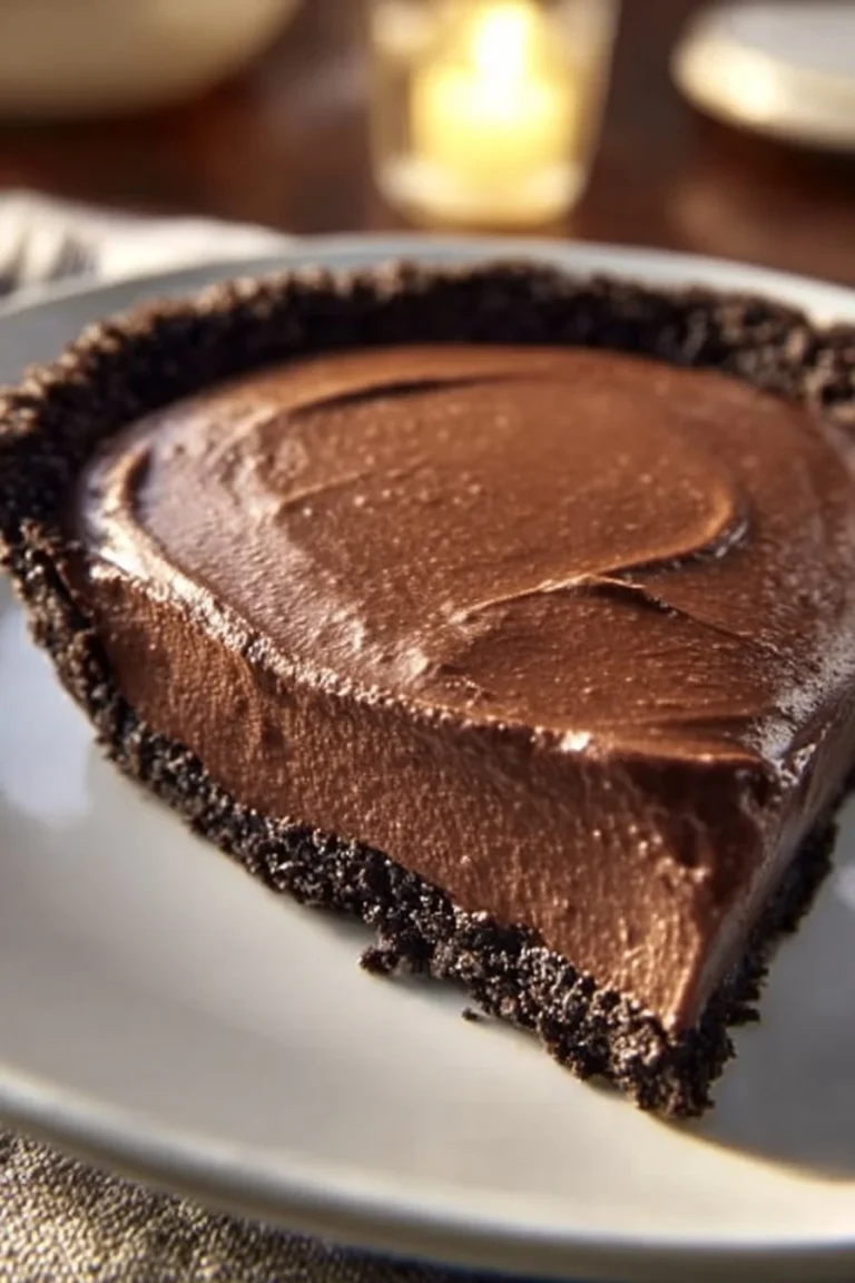 Decadent Chocolate Truffle Pie topped with chocolate shavings