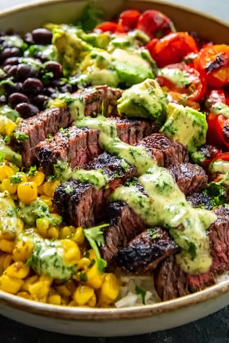 Cilantro lime steak bowls with fresh ingredients and vibrant flavors.