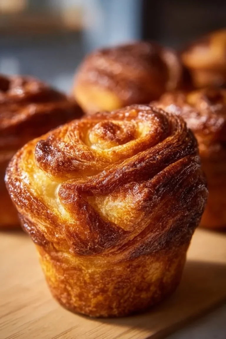 Freshly baked Cinnamon Cruffins with a crunchy topping and fluffy interior