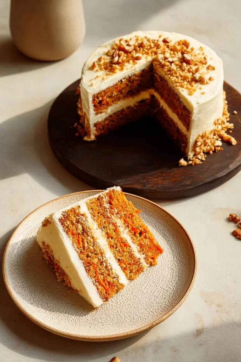 Delicious Cinnamon Eggless Carrot Cake topped with cream frosting