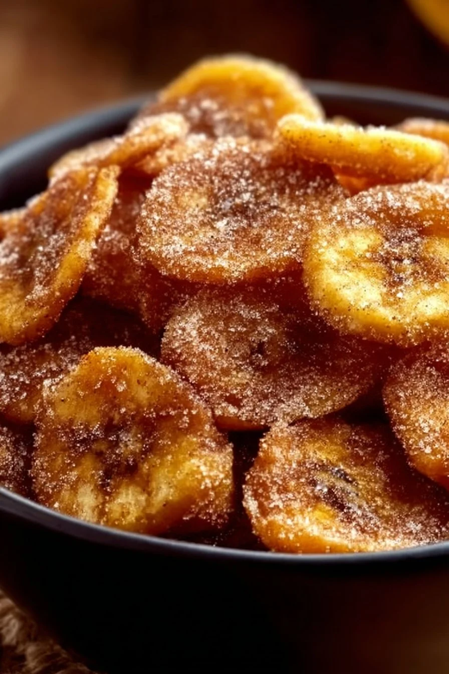 Cinnamon-Sugar Air Fryer Banana Chips ready to enjoy