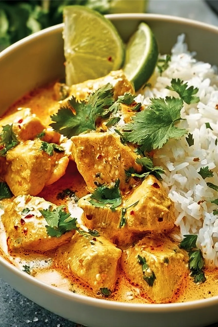 Coconut Chicken Rice Bowl with tender chicken and aromatic coconut rice