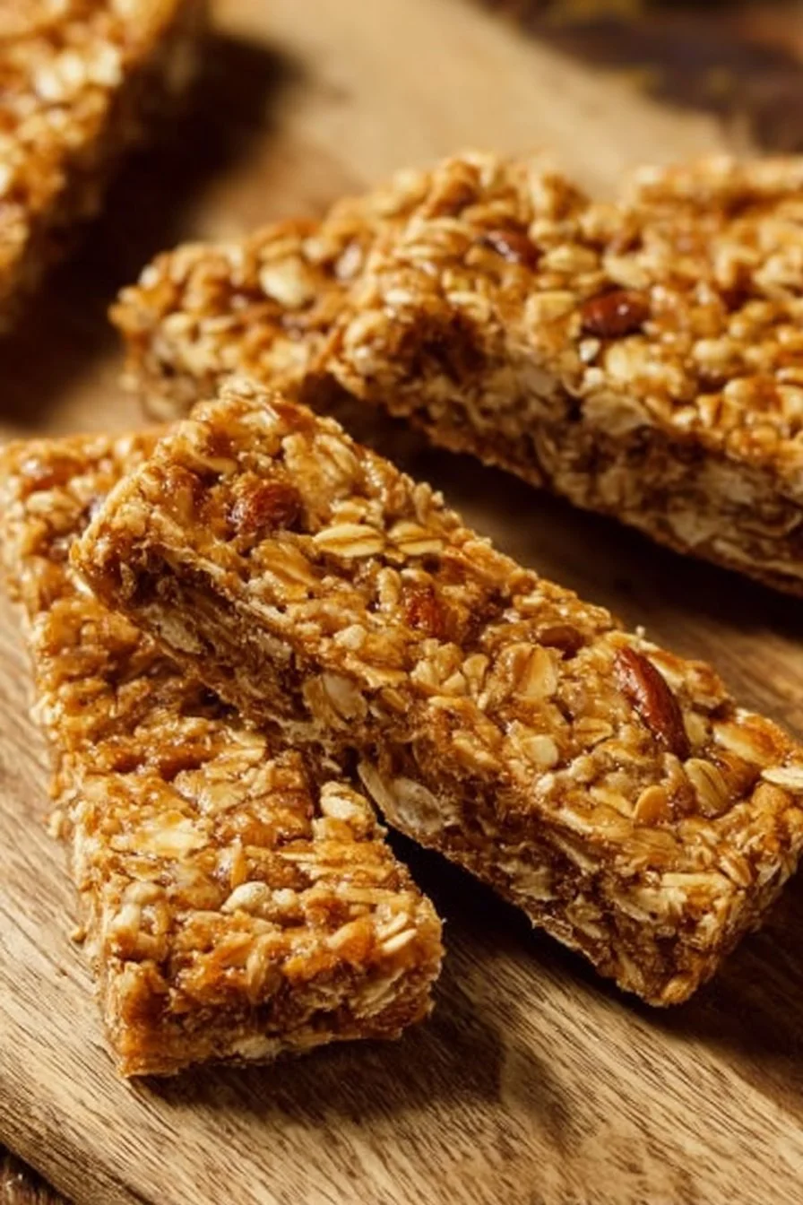 Homemade copycat Nature Valley granola bars stacked on a plate