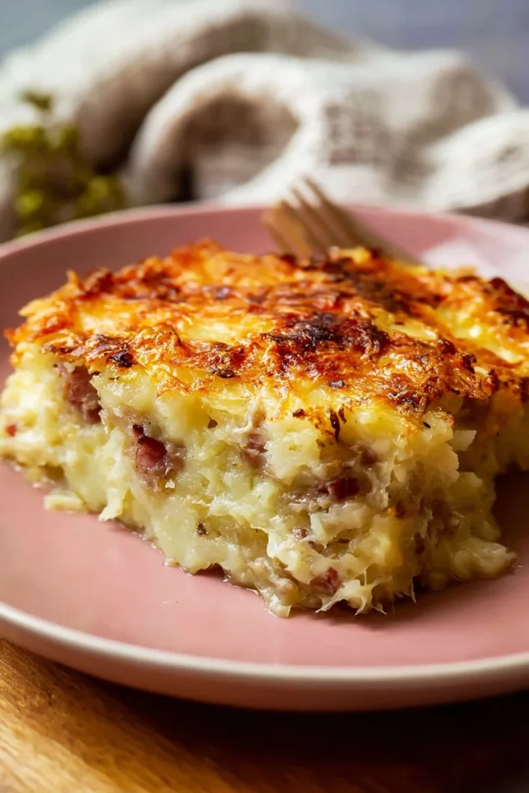 Corned beef with colcannon served on a plate, garnished and ready to enjoy.