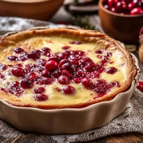 Delicious cranberry custard pie served on a festive table.
