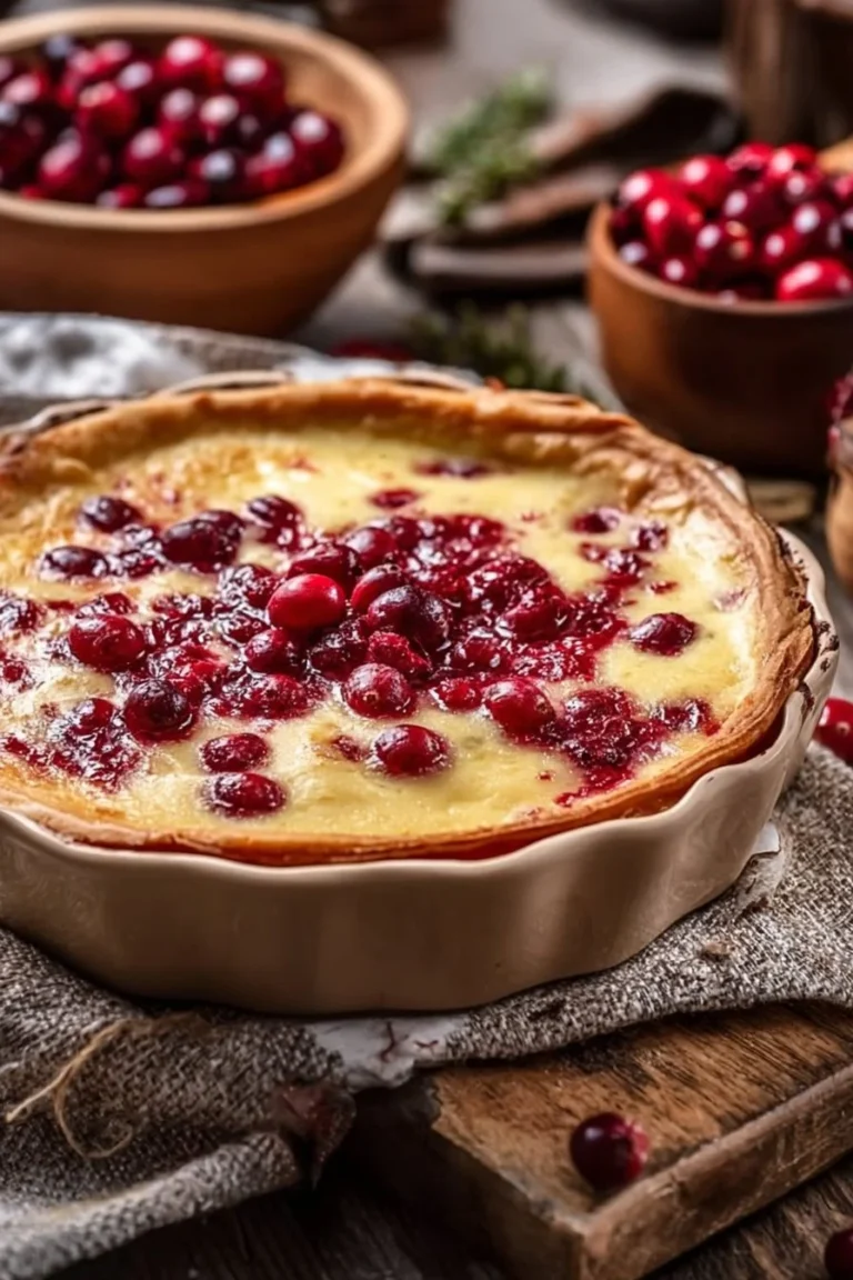 Delicious cranberry custard pie served on a festive table.