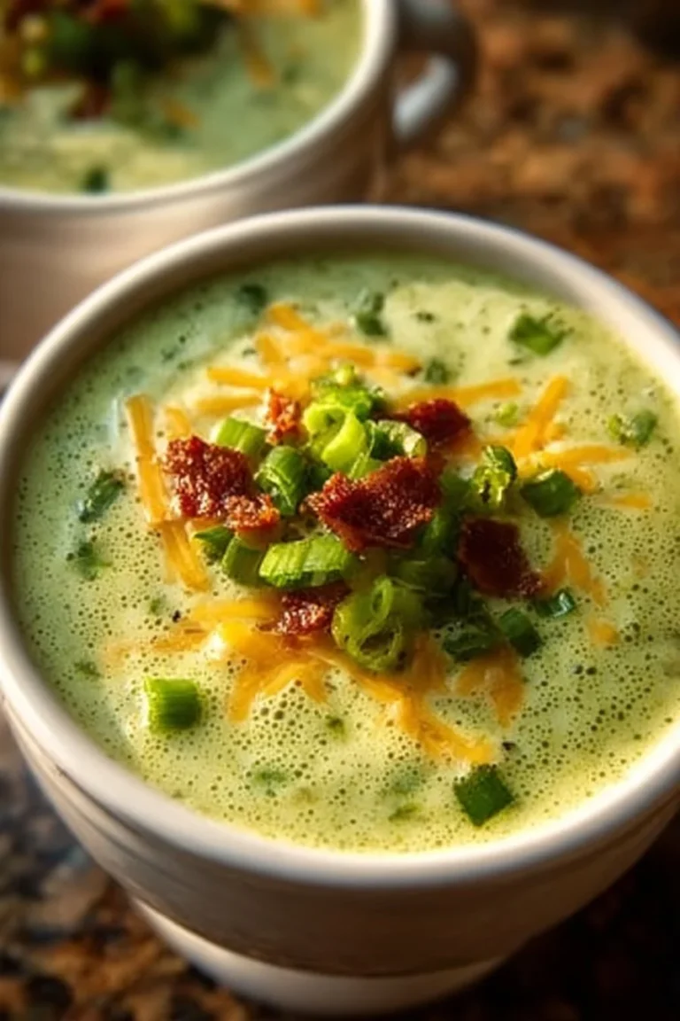Creamy jalapeno popper soup with garnishes in a bowl