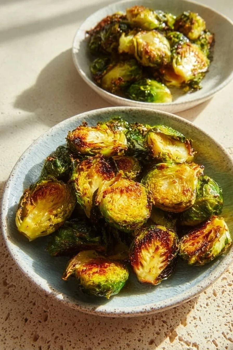 Crispy Brussels Sprouts roasted to golden perfection, served as a healthy side dish