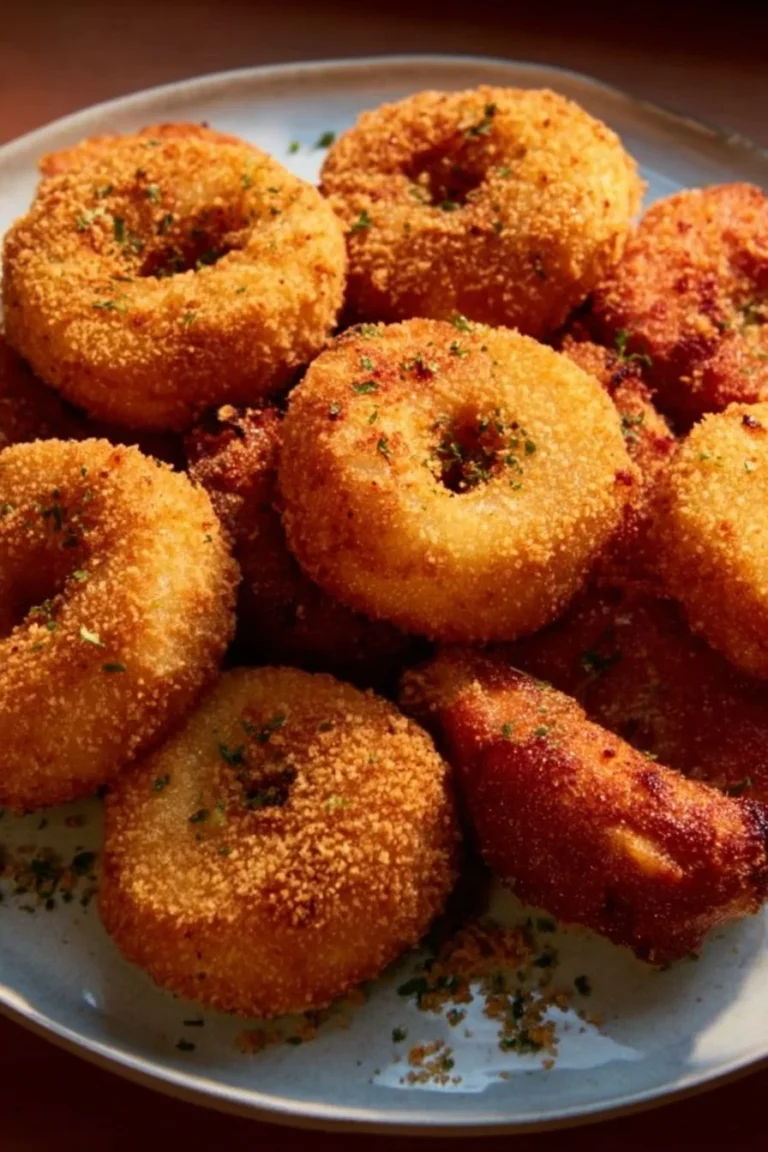 Crispy chicken and potato doughnuts served on a platter