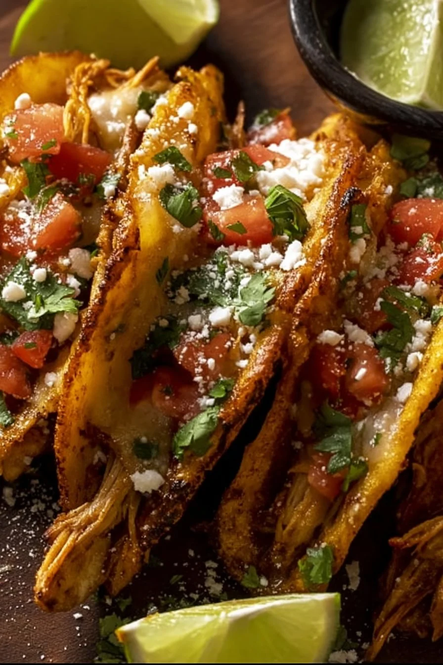 Delicious crispy chicken carnitas tacos served with fresh toppings