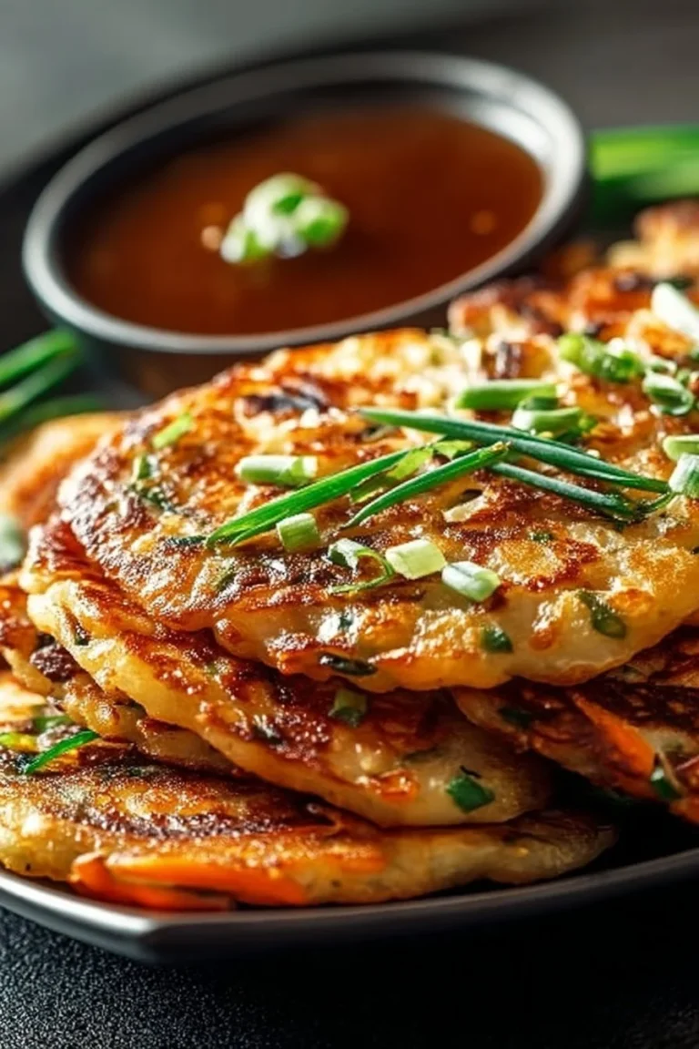 Crispy vegetable pancakes served with Asian dipping sauce