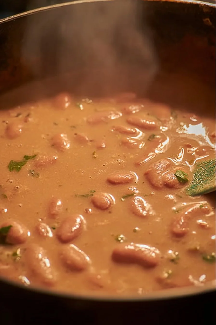 A delicious pot of pinto beans simmering, showcasing their rich texture and flavor.