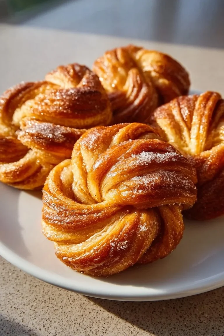 Freshly baked deliciously flaky cinnamon twists on a plate