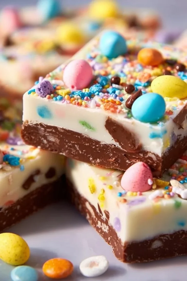 Colorful Easter Fudge pieces decorated with festive toppings