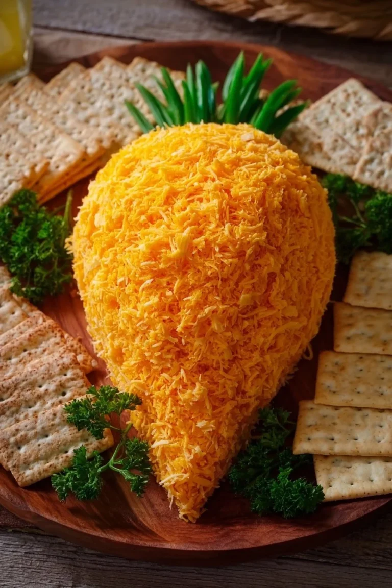 Easy carrot cheese ball served with crackers and veggies