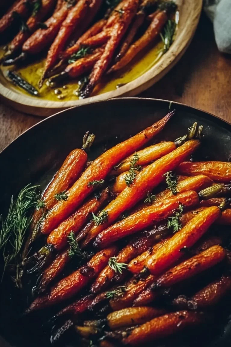 Plate of easy honeyed carrots with a glaze of honey and herbs