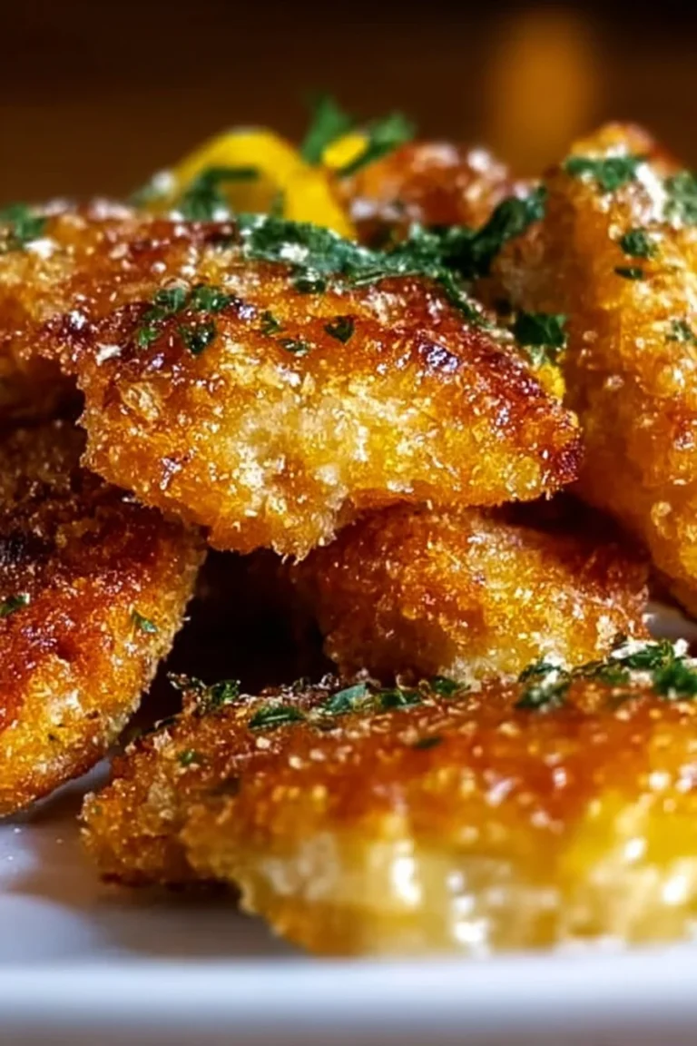 Crispy Lemon Pecorino Chicken on a plate garnished with fresh herbs