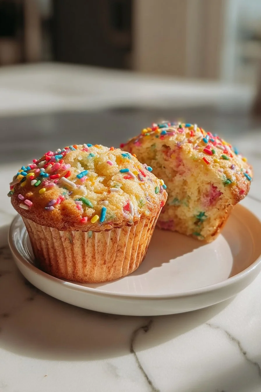 Colorful Funfetti Yogurt Muffins baked to perfection