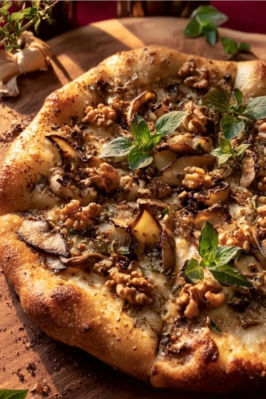 Delicious Fungi Truffle Pizza topped with mushrooms and truffle oil