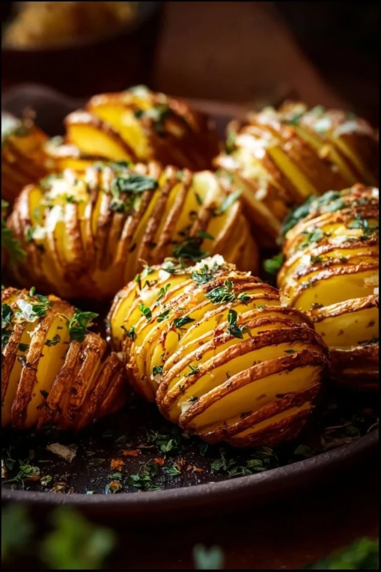Garlic Herb Hasselback Potatoes with crispy edges and herb seasoning