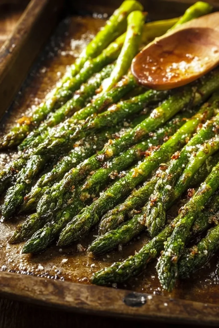 Garlic Parmesan roasted asparagus dish ready to serve