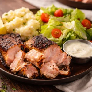 Delicious Texas Roadhouse salmon with lemon garlic butter served with sides