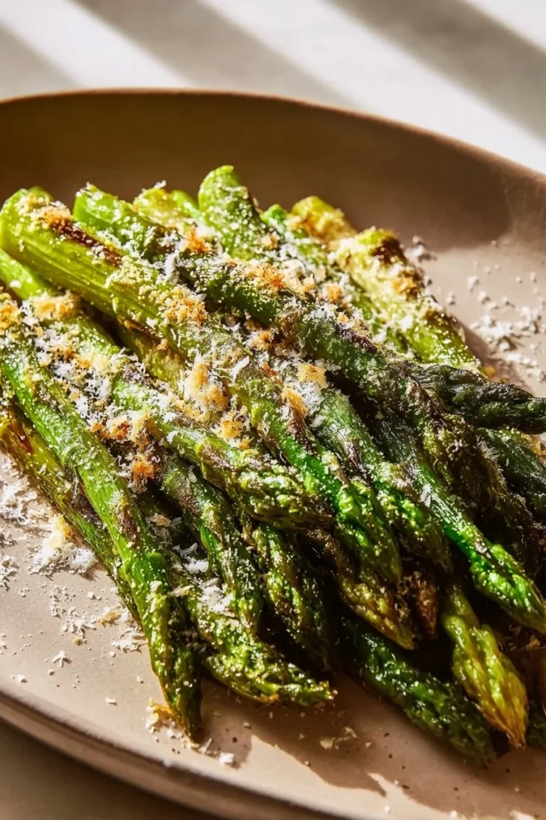 Golden Parmesan Roasted Asparagus with crispy topping