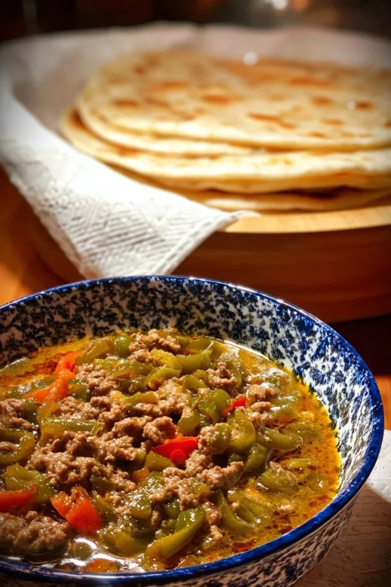 Grandma's flavorful green chile broth served with warm tortillas