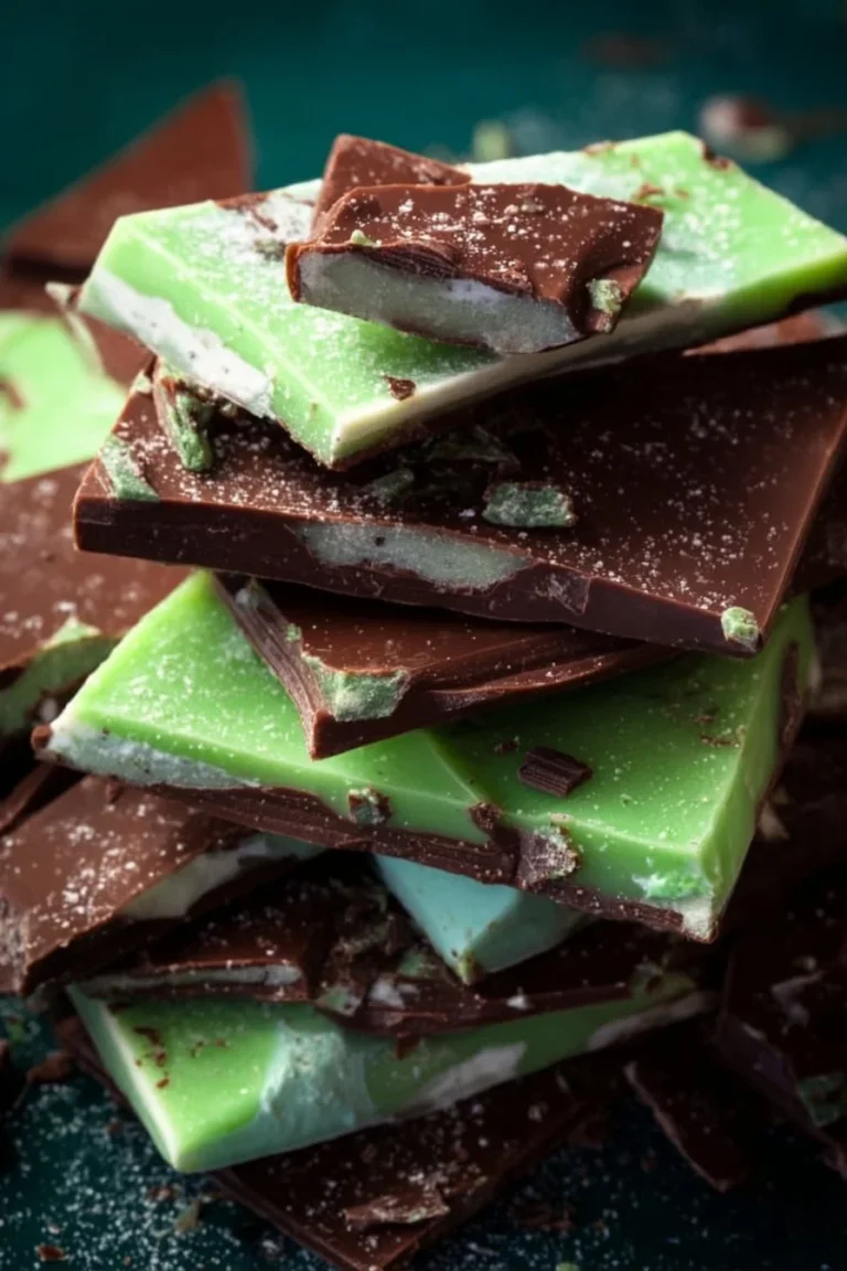 Delicious Grasshopper Mint Chocolate Bark with layers of chocolate and mint.