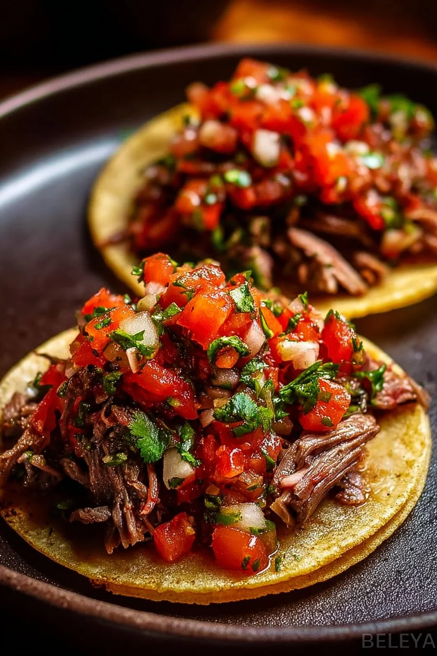 Plate of grilled beef tacos served with homemade salsa and fresh toppings