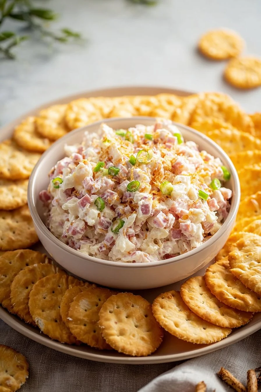 Delicious ham salad with celery in a bowl, ready to serve as a sandwich filling or dip.