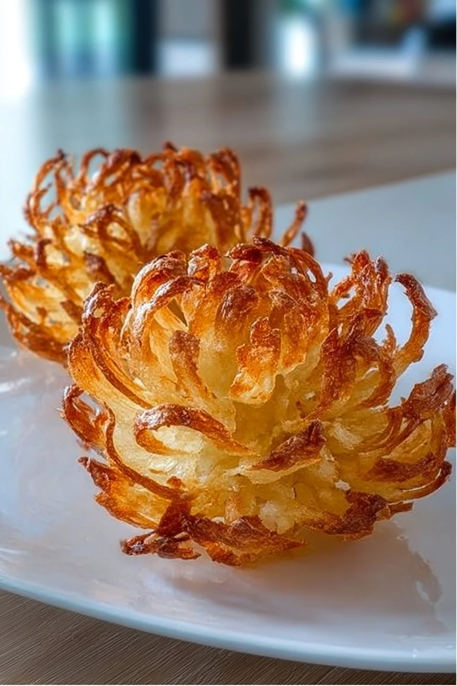 Healthy mini air fryer blooming onions served on a plate