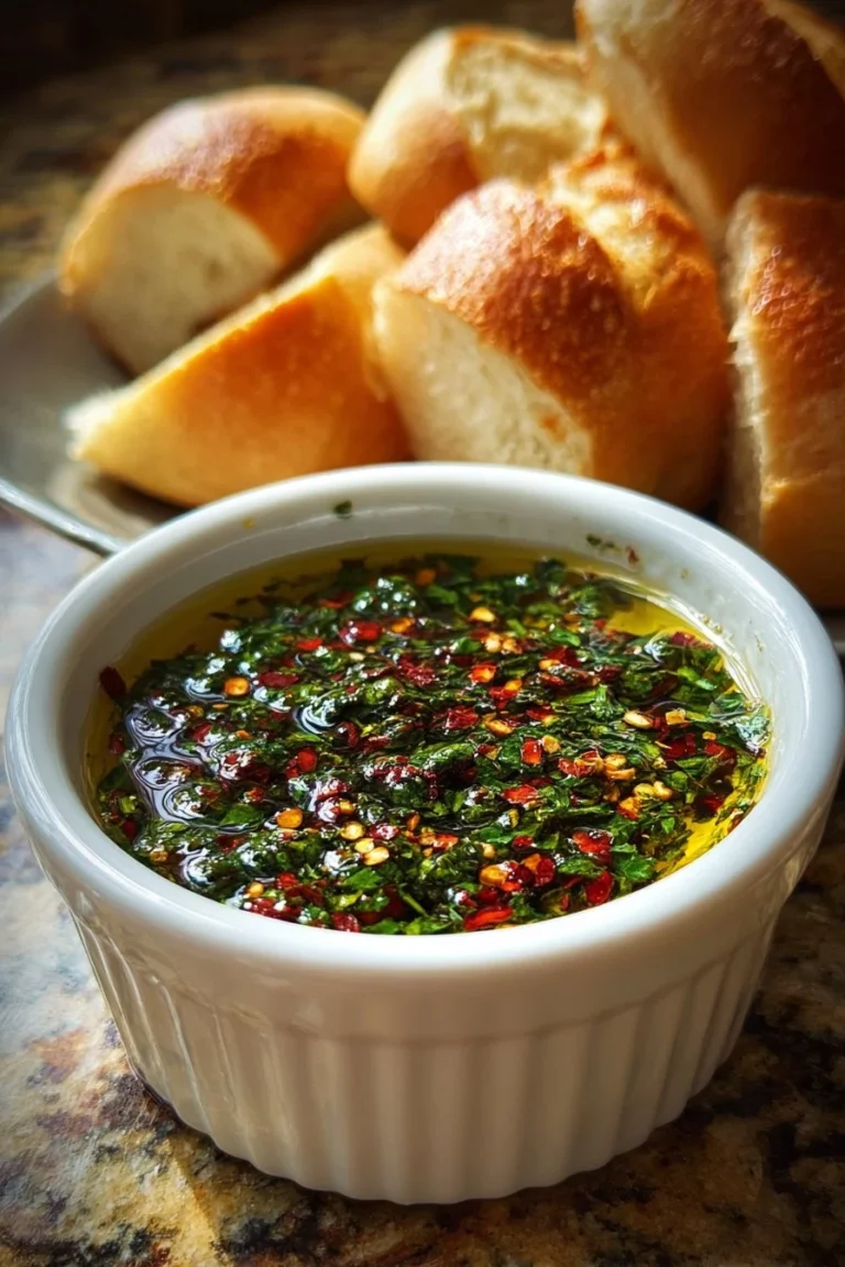 Bowl of homemade bread dipping oil with herbs and spices