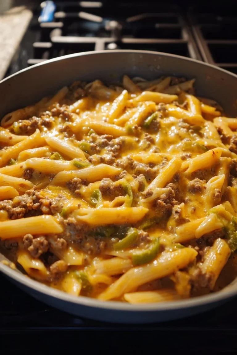 Bowl of Homemade Green Chile Hamburger Helper served with a side of vegetables