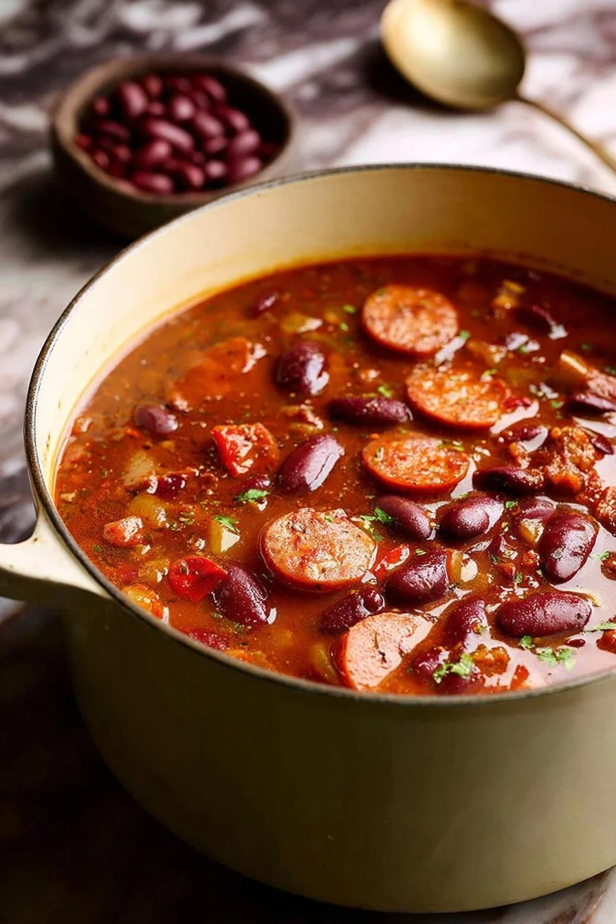 A bowl of homemade red beans and rice garnished with green onions.