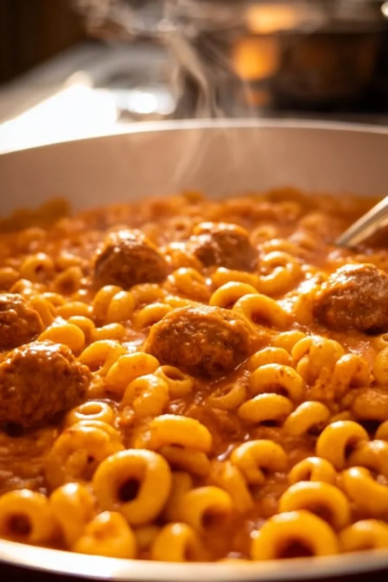 Bowl of homemade Spaghettios with fun shapes and rich tomato sauce