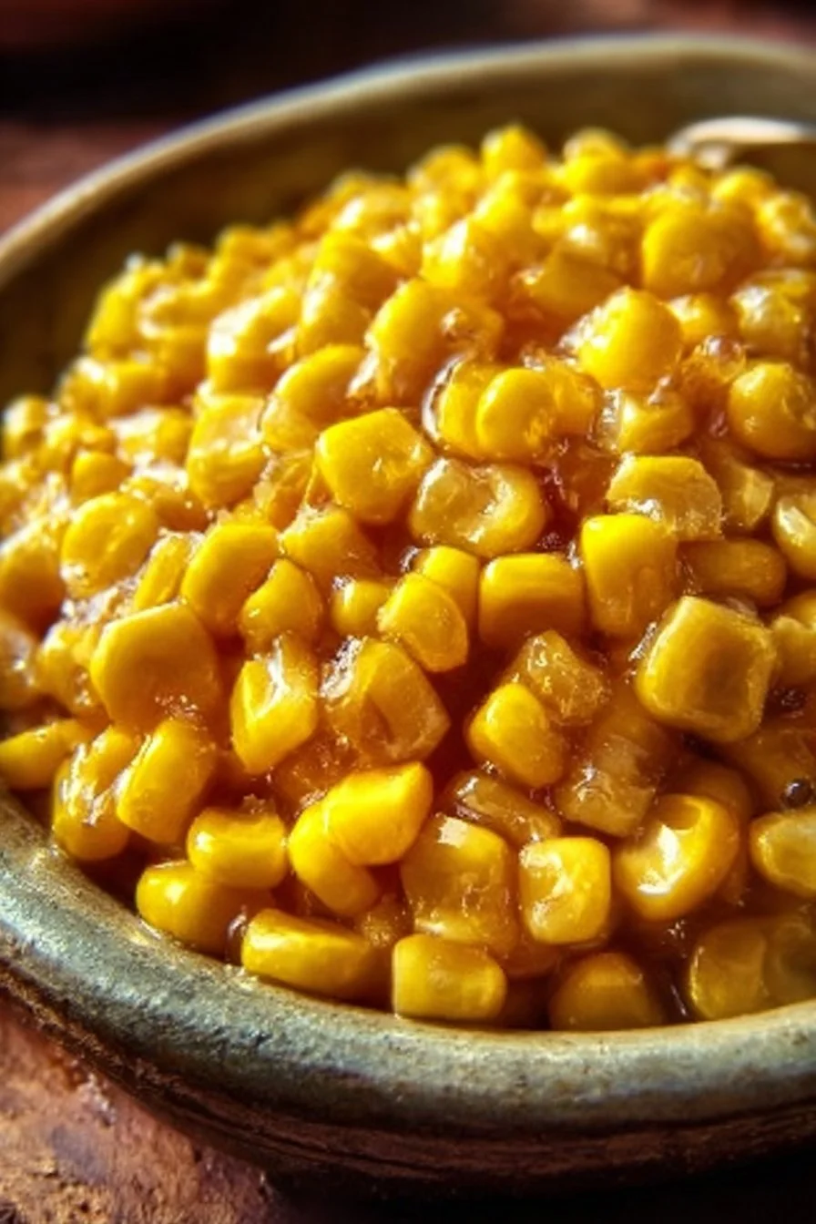 Delicious honey butter corn served in a bowl with a garnish.