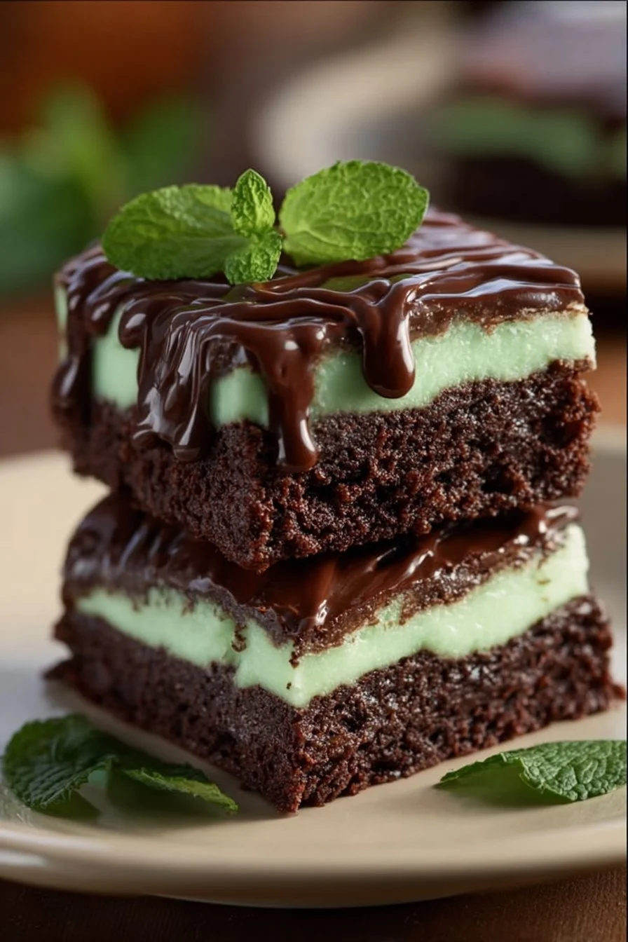 Delicious Irish Mint Brownies with rich chocolate and mint flavor